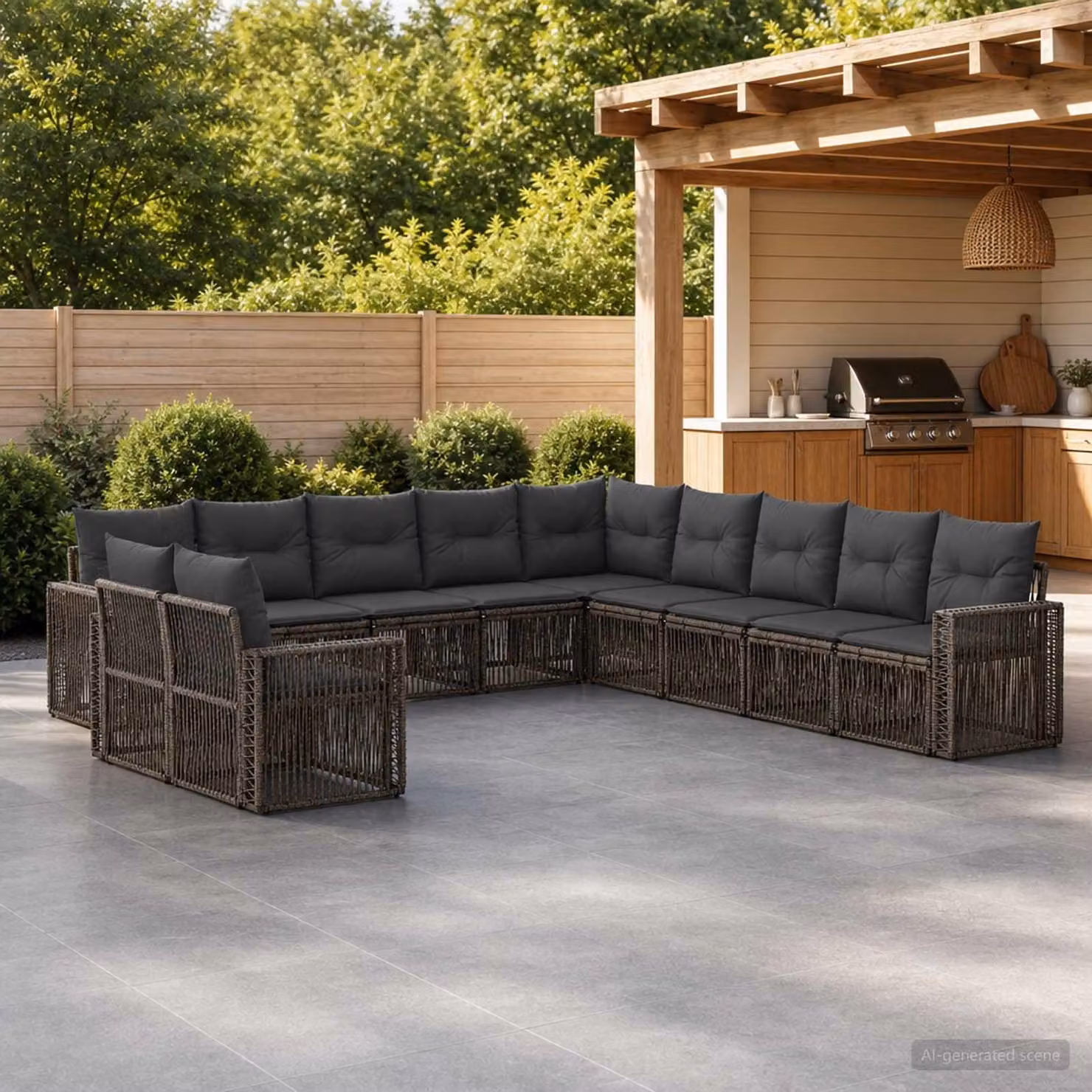 Set Divano da Giardino vidaXL 11 pz a forma a U in Polyrattan con Cuscini Grigio e Antracite