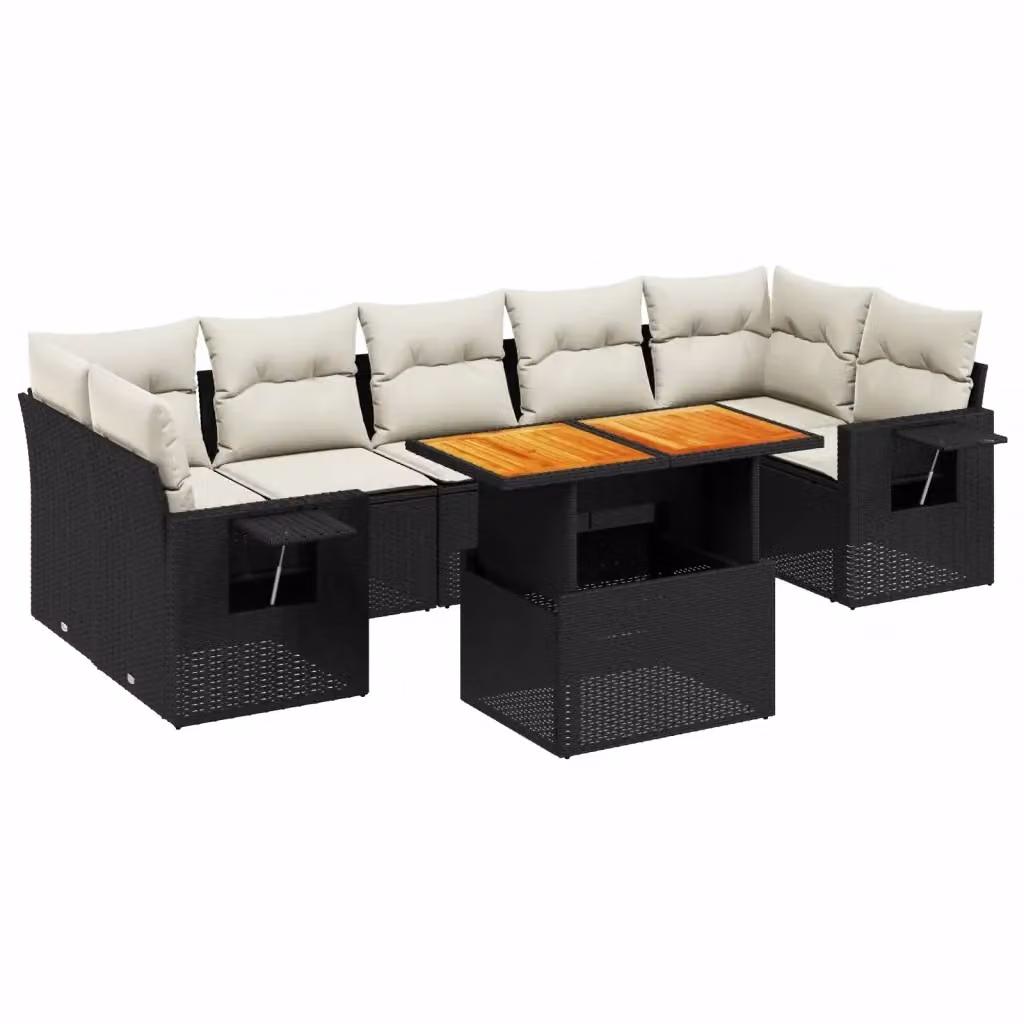 vidaXL Set Divani da Giardino a L con Cuscini 8 pz in Polyrattan Nero e Bianco – 2