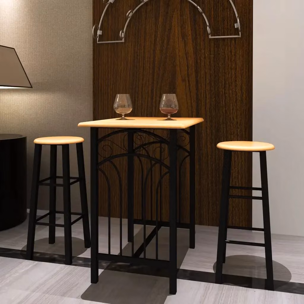 Set Tavolo da Pranzo e Sedie Moderno in Legno e Acciaio, Colore Marrone e Nero, CFW7294474 – 2