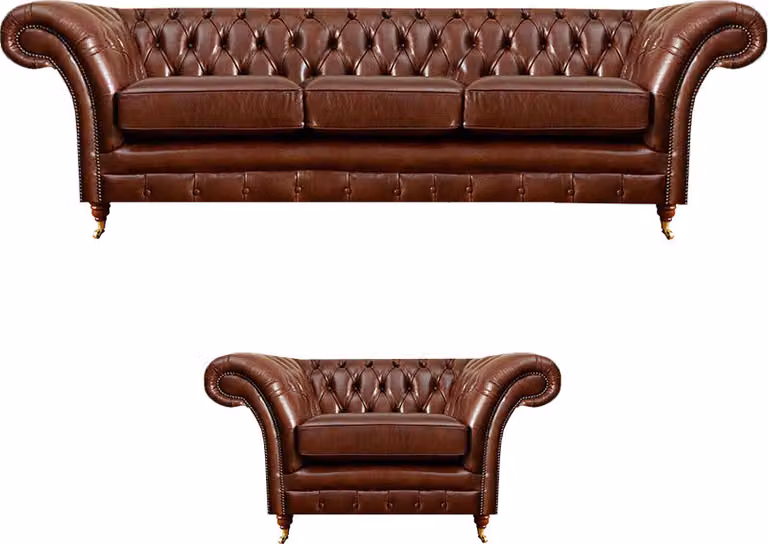 Braun Garnitur 2tlg Dreisitzer Sofa Leder Sessel Chesterfield Wohnzimmer
