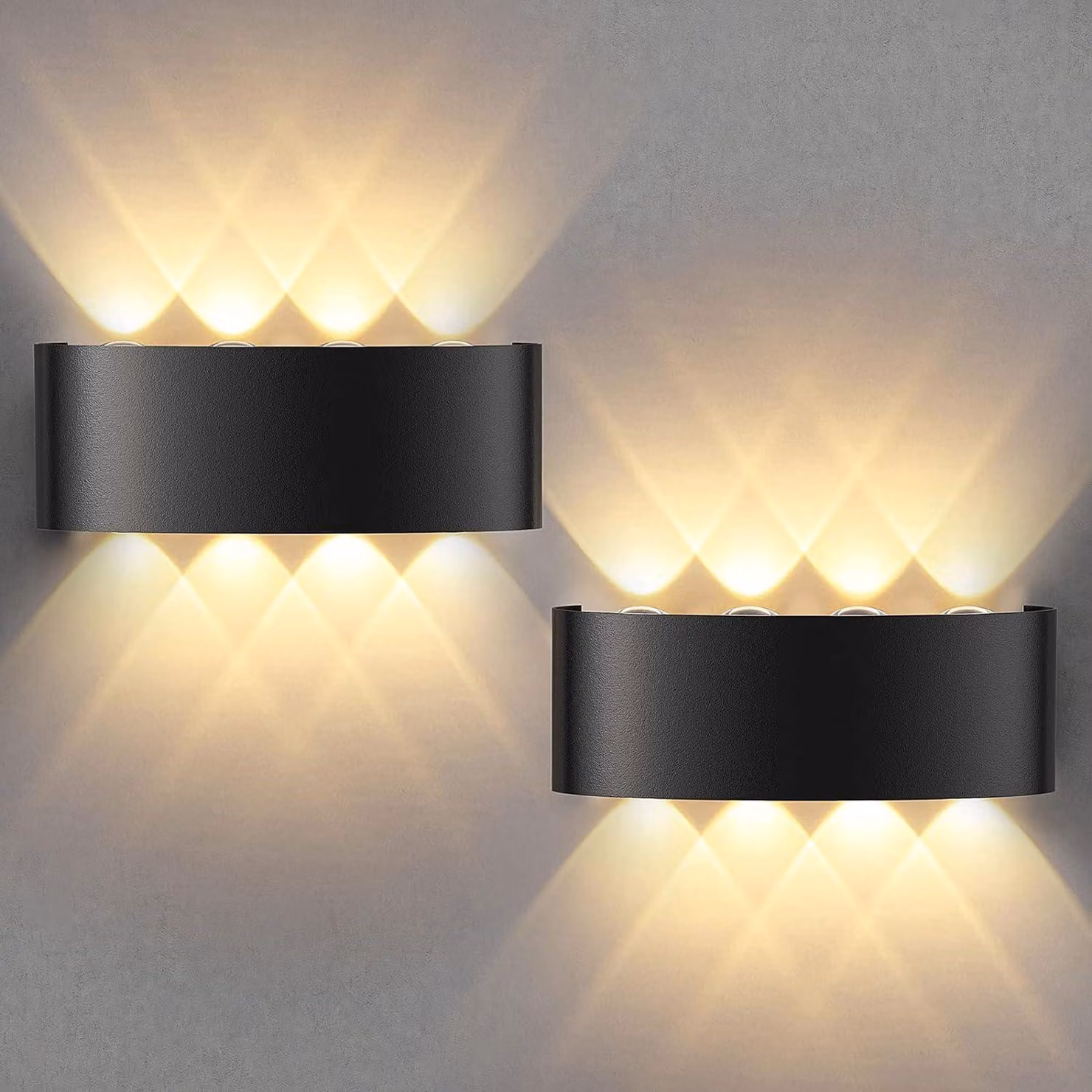 Set di 2 lampade da parete a LED, 8W, IP65, 3000K (luce calda), colore nero, alluminio