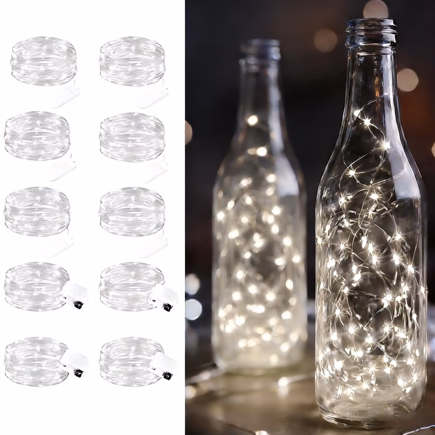 Catena luminosa a LED, set da 10 pezzi, lunghezza 3 metri, alimentazione a batteria, impermeabile, confezione da 4+6 pezzi