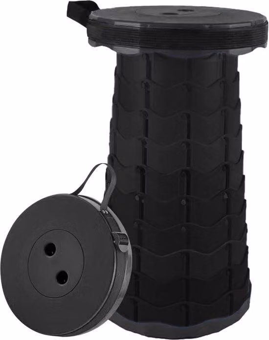 Sedia telescopica portatile Unyqoos®, regolabile in altezza e pieghevole, rotonda, facile da aprire e chiudere: ideale per campeggio, pesca, barbecue, uso interno, cucina