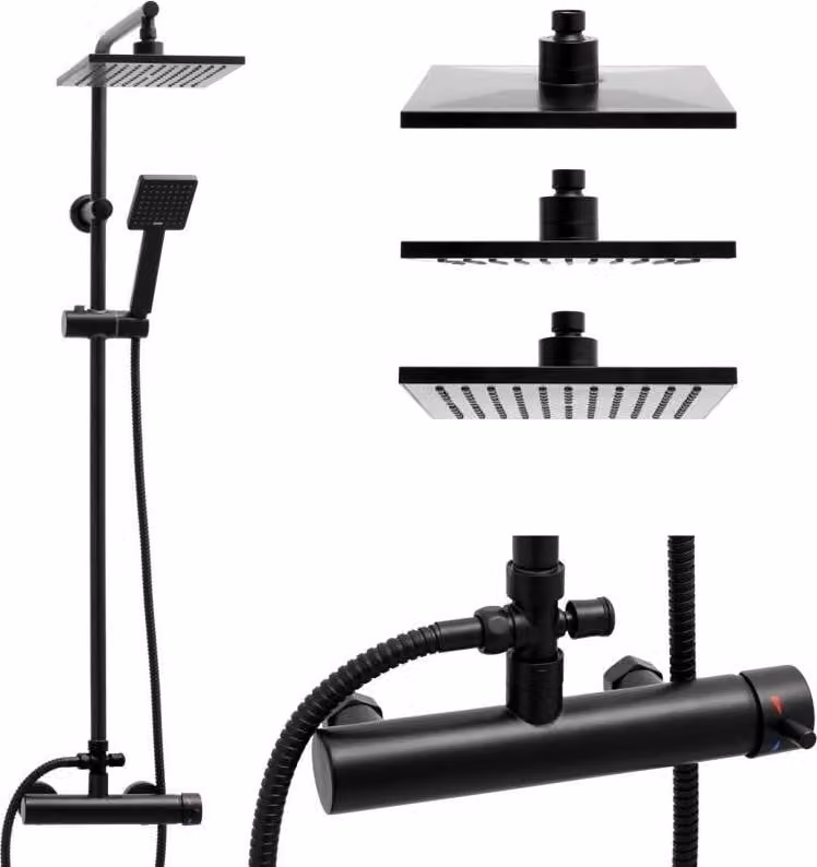 Set doccia - Doccia a pioggia 20 cm - con miscelatore doccia - Nero