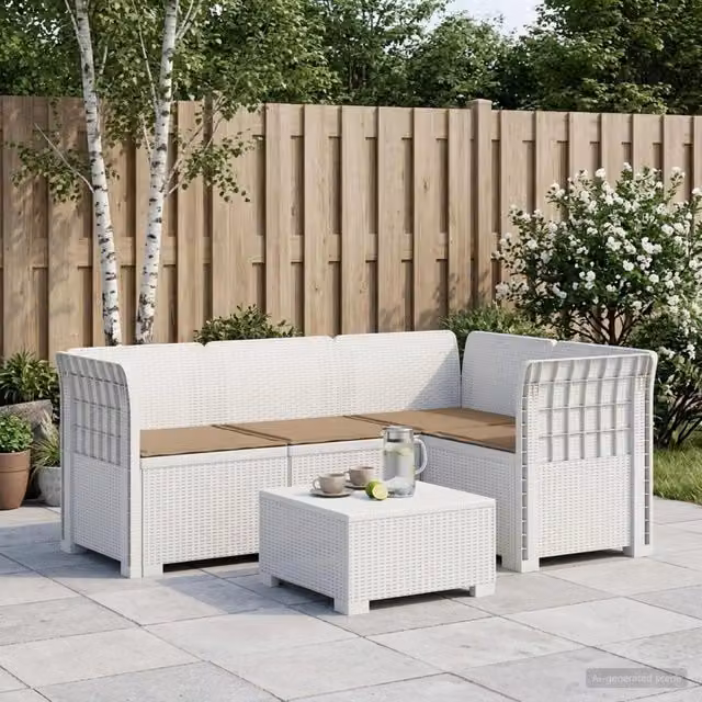 Divano da Giardino 4 Posti con Cuscini Aspetto Rattan PP Bianco 3443972