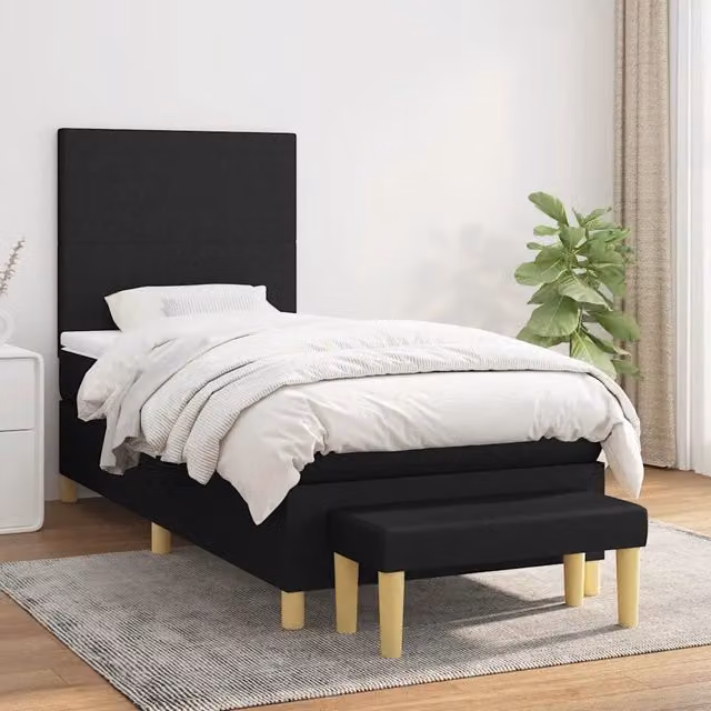 Giroletto a Molle con Materasso-Struttura Letto Nero 80x200 cm inTessuto 781417
