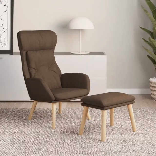 Poltrona Relax con Poggiapiedi vidaXL in Tessuto Marrone con Struttura in Metallo e Legno – 1