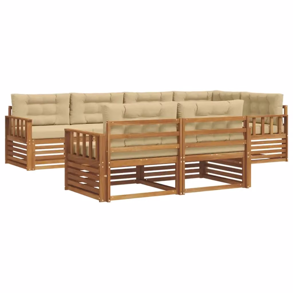 Set di divani da esterno a L vidaXL in legno di acacia con cuscini beige, 7 pezzi – 2