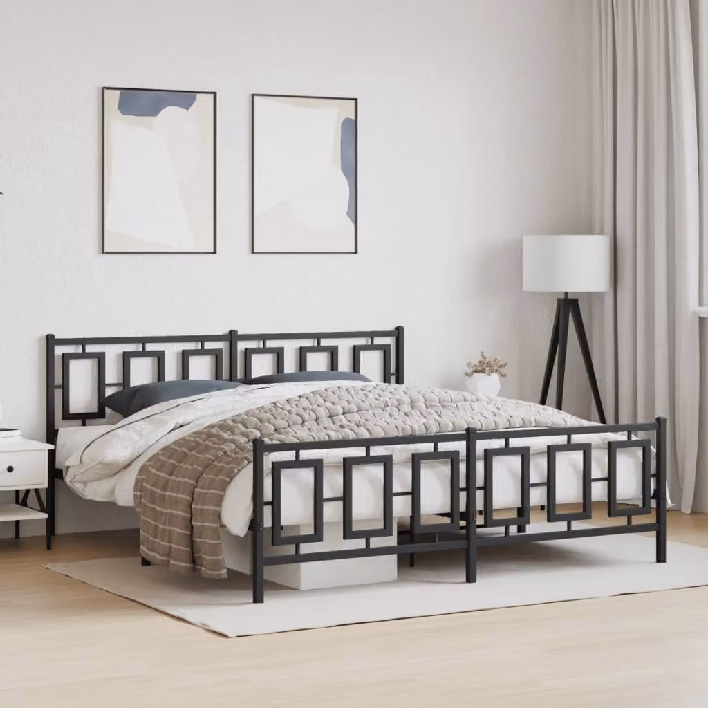 vidaXL Giroletto con Testiera e Pediera in Metallo Nero L: 187 cm, P: 219 cm, H: 91 cm