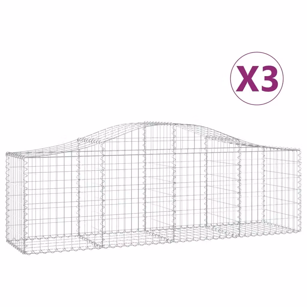 Set di 3 Cesti Gabbioni ad Arco vidaXL in Acciaio Zincato Grigio L: 200 cm, P: 50 cm, H: 60-80 cm – 2
