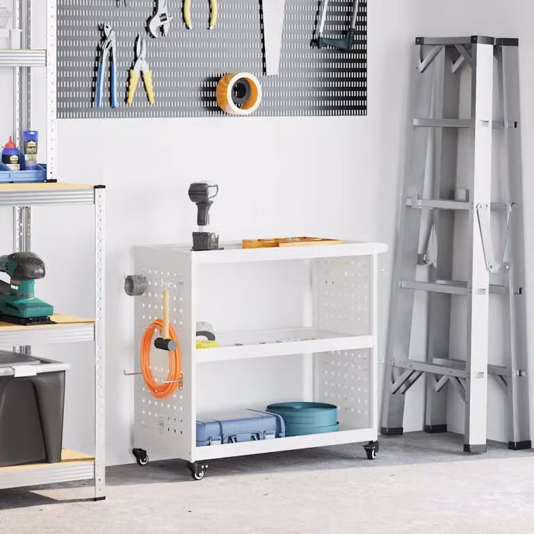 Carrello per attrezzi con scaffale vidaXL in acciaio bianco L: 75 cm, P: 35 cm, H: 73 cm