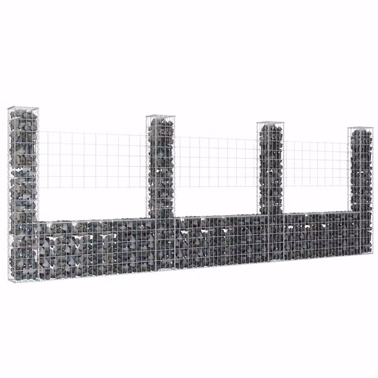 Cesto Gabbione a U vidaXL in metallo grigio con 4 pali in ferro L: 380 cm, P: 20 cm, H: 150 cm