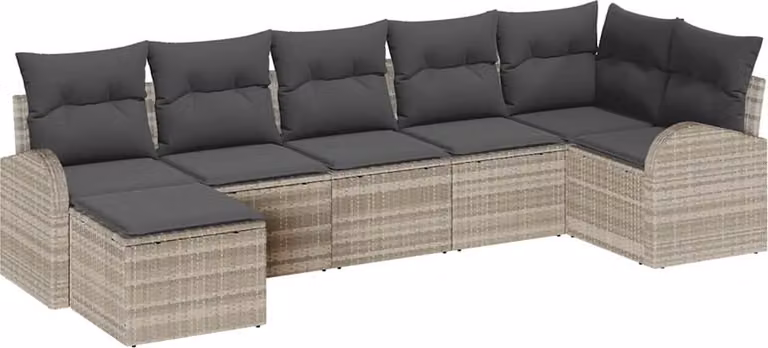 Set di divani con cuscino 7 pcs Grigio chiaro polyrattan