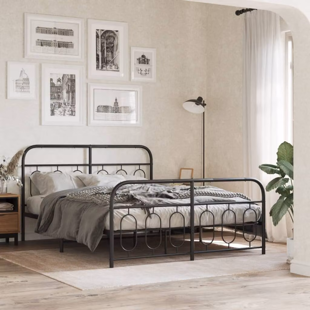 vidaXL Giroletto in metallo nero con testiera e pediera L/P: 150 x 200 cm