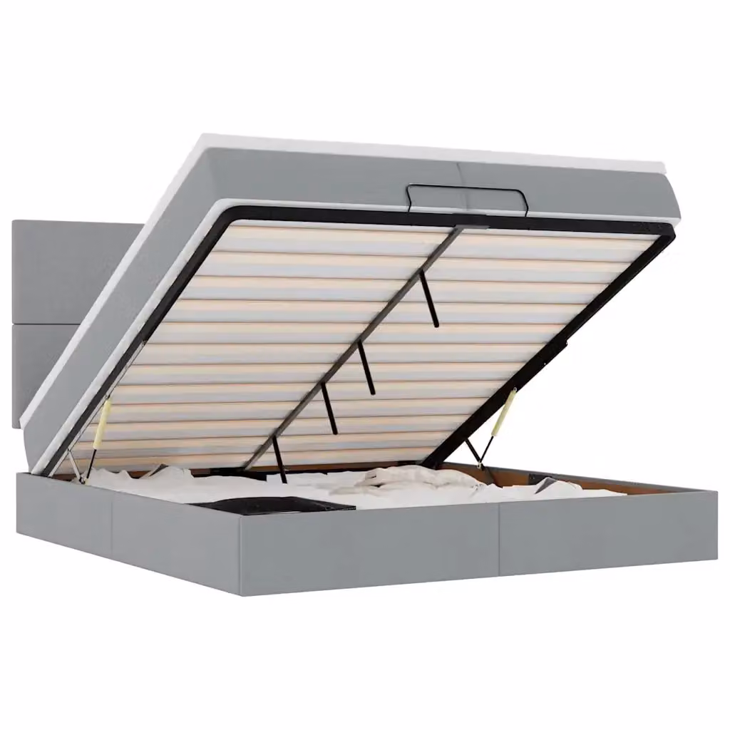Struttura Letto con Contenitore a Alzata e Materasso vidaXL in Tessuto Grigio e Bianco L/P/H: 200 x 200 x 280 cm – 2