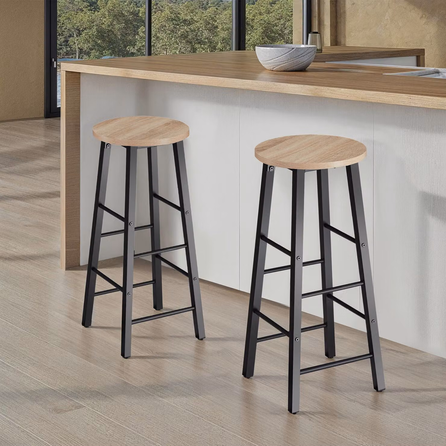 Sgabelli da bar Keynes di tectake in stile industriale con finitura rovere e struttura in metallo nero, colore marrone e nero, H: 72.5 cm, L: 31.0 cm, P: 31.0 cm – 2