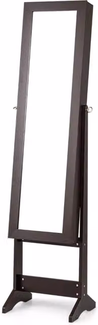 Armadio portagioie moderno in legno marrone con specchio a figura intera e 64 spazi per orecchini – 1