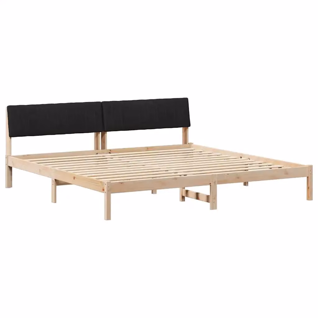 Struttura del letto con testiera vidaXL in legno di pino e tessuto, Marrone e Nero, L/P/H: 200 x 200 x 78,5 cm – 2