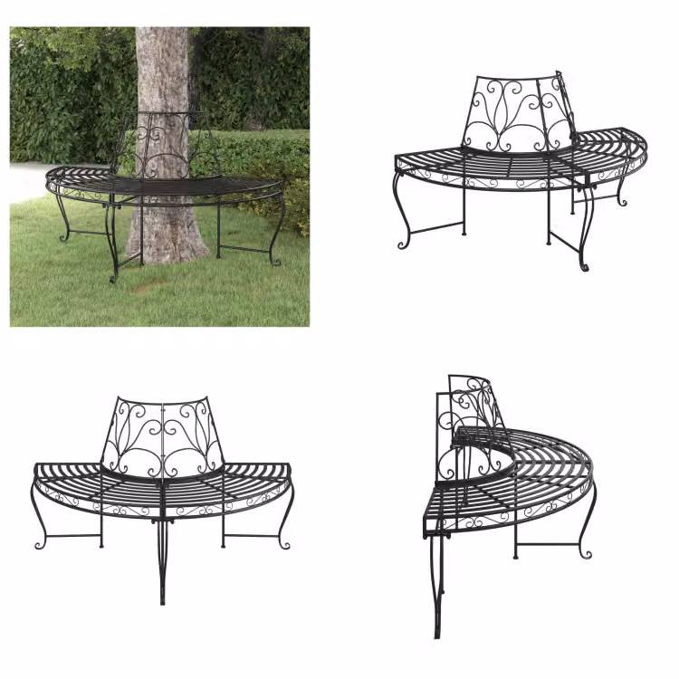 vidaXL Panca semicircolare per alberi Ø160 cm in acciaio nero - Panca per alberi - Panca per alberi - Panca - Seduta per panchina