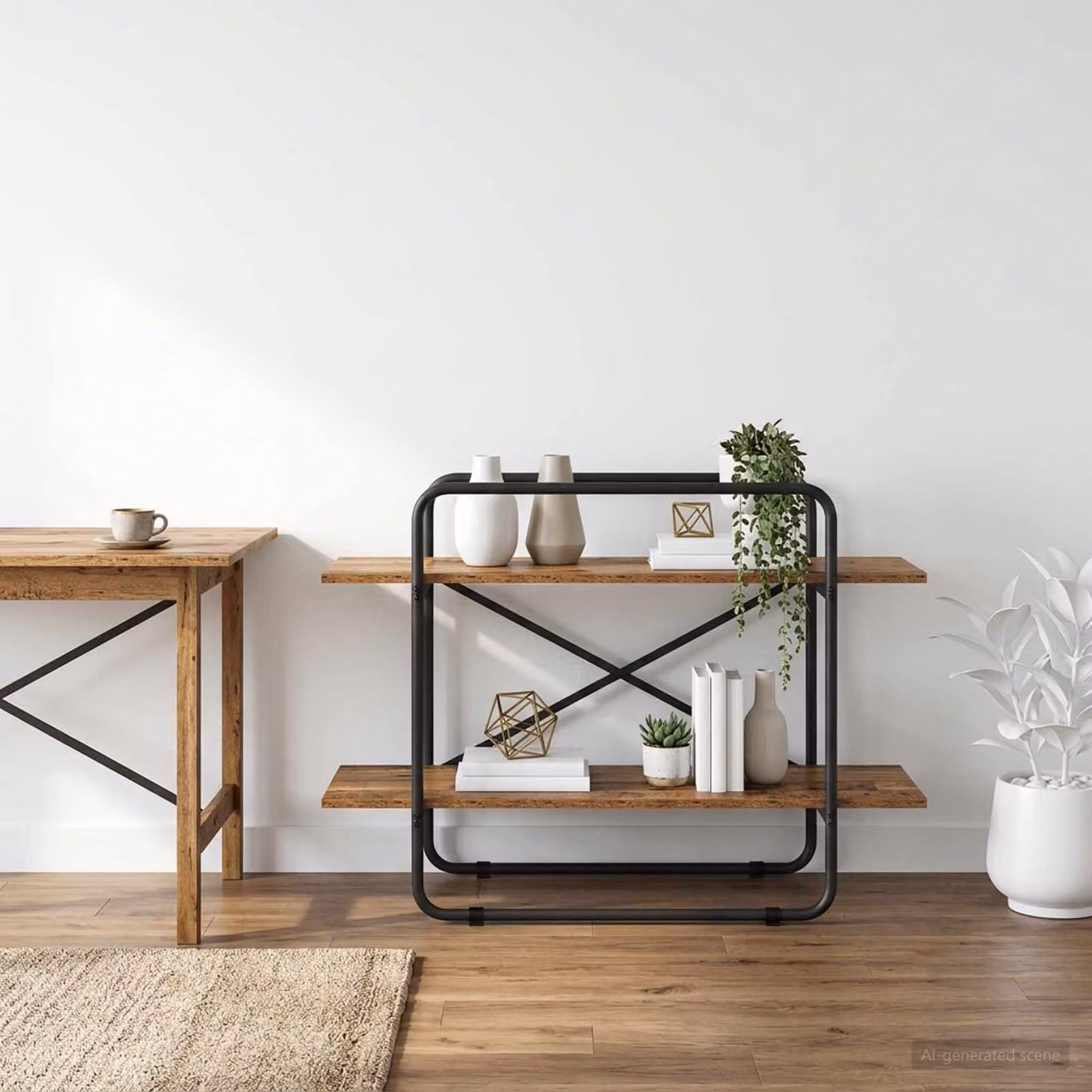 Libreria vidaXL a 2 livelli in stile industriale con finitura legno di quercia marrone, L 100 cm x P 35 cm x H 70 cm