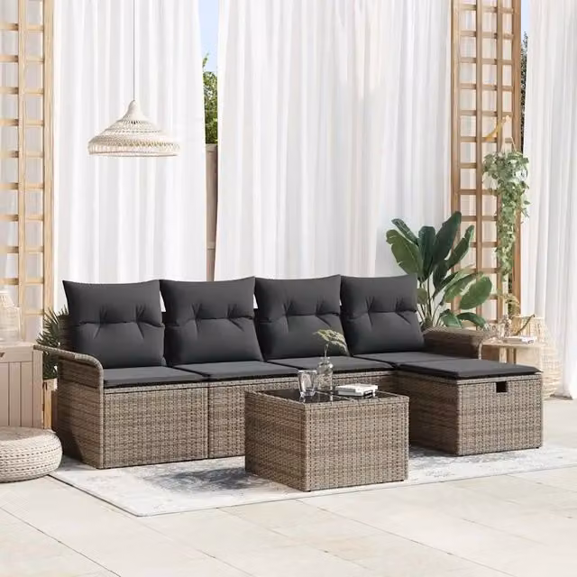 Set Divano da Giardino 6 pz Poly Rattan 3360200