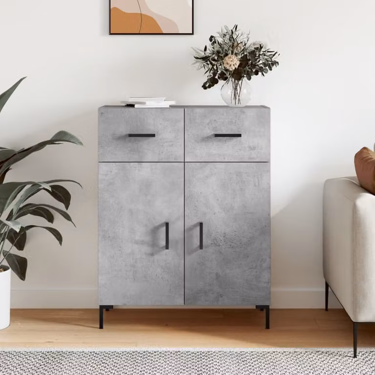 Credenza moderna vidaXL in legno e metallo, colore grigio, L: 69,5 cm, P: 34 cm, H: 90 cm