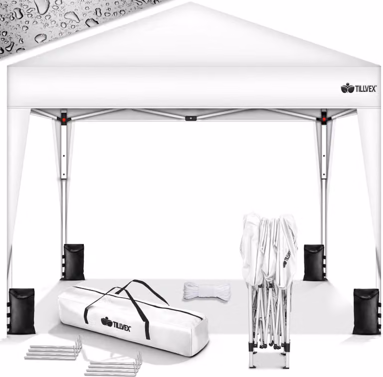 gazebo tillvex 3x3m impermeabile bianco + set di 4 sacchi di sabbia | gazebo pop-up pieghevole stabile e regolabile in altezza | tenda da giardino protezione UV 50+ | tenda da festa con borsa per giardino