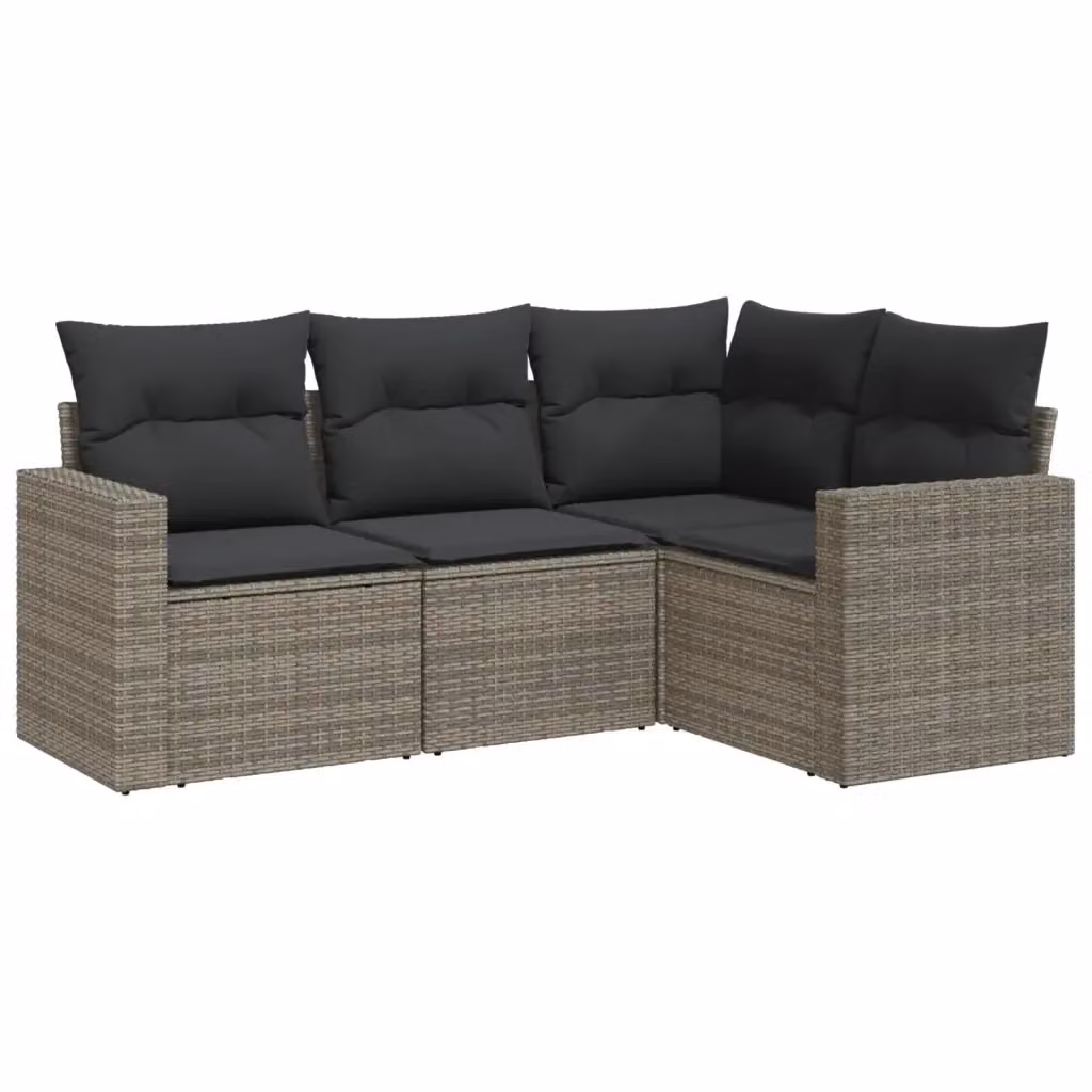 vidaXL Set Divani da Giardino a L 4 pz in Polyrattan Grigio con Cuscini Imbottiti e Coperture Rimovibili – 2