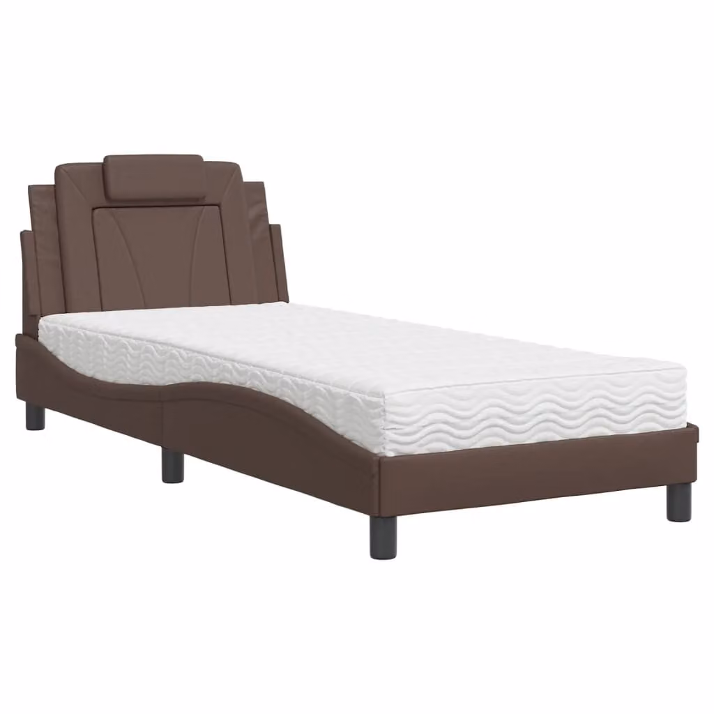 Letto Viana con Materasso Marrone 80x200 cm in Pelle finta