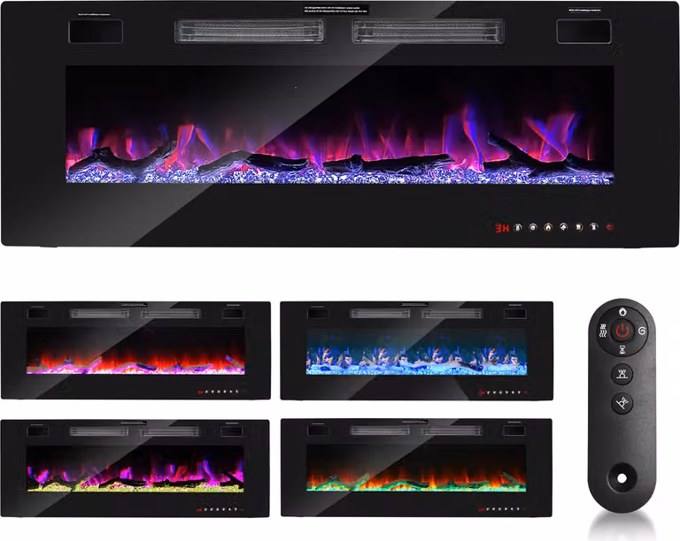 Caminetto elettrico Jopassy con riscaldamento e fuoco aperto a LED - Fuoco artificiale - Caminetto elettrico 1500W - 127 cm - Caminetto elettrico - con protezione da surriscaldamento