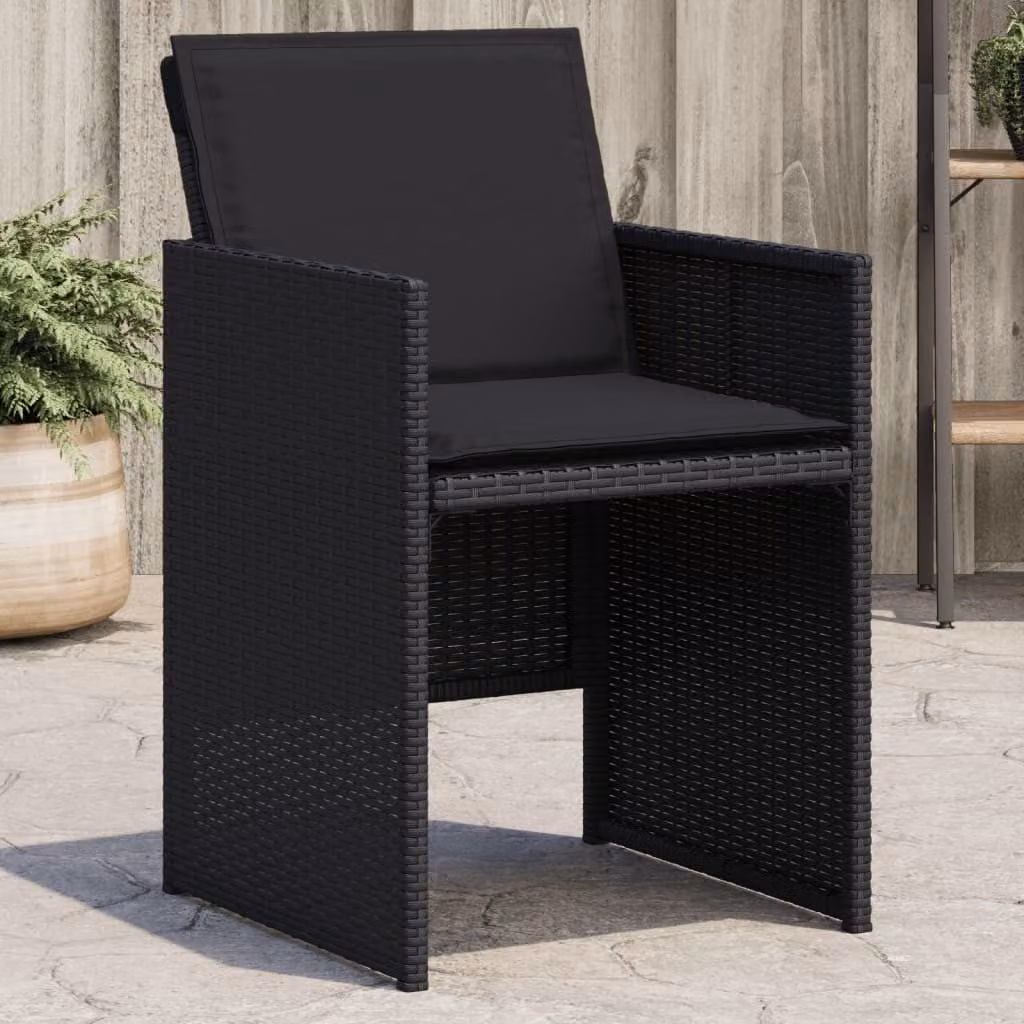 Set di 4 sedie da giardino vidaXL in polyrattan nere con cuscini e braccioli