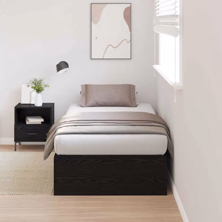 vidaXL Struttura letto con contenitore moderno in legno e materiali misti, colore nero, L 100 x P 200 cm