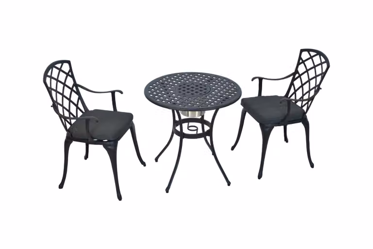 Set di mobili da giardino Merxx Rhodos 5 pezzi, 2 poltrone, 2 cuscini, 1 tavolo Ø 70 cm - alluminio pressofuso