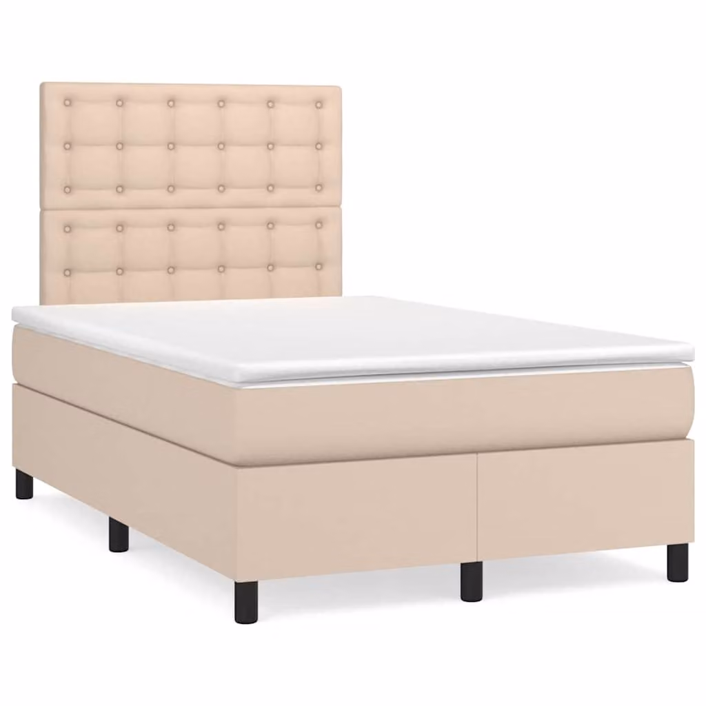 vidaXL Giroletto a Molle con Materasso in Similpelle Beige L/P/H: 120 x 200 x 193 cm