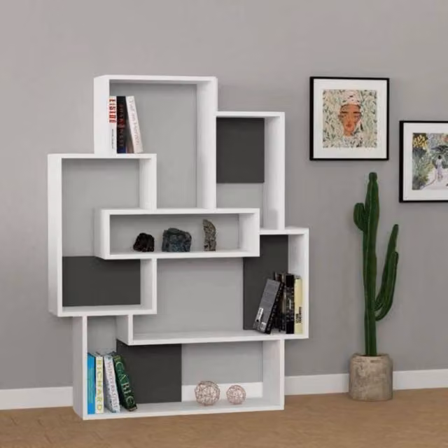Libreria Barce Effezeta Italia in MDF bianco e antracite L: 101 cm, P: 22 cm, H: 132 cm