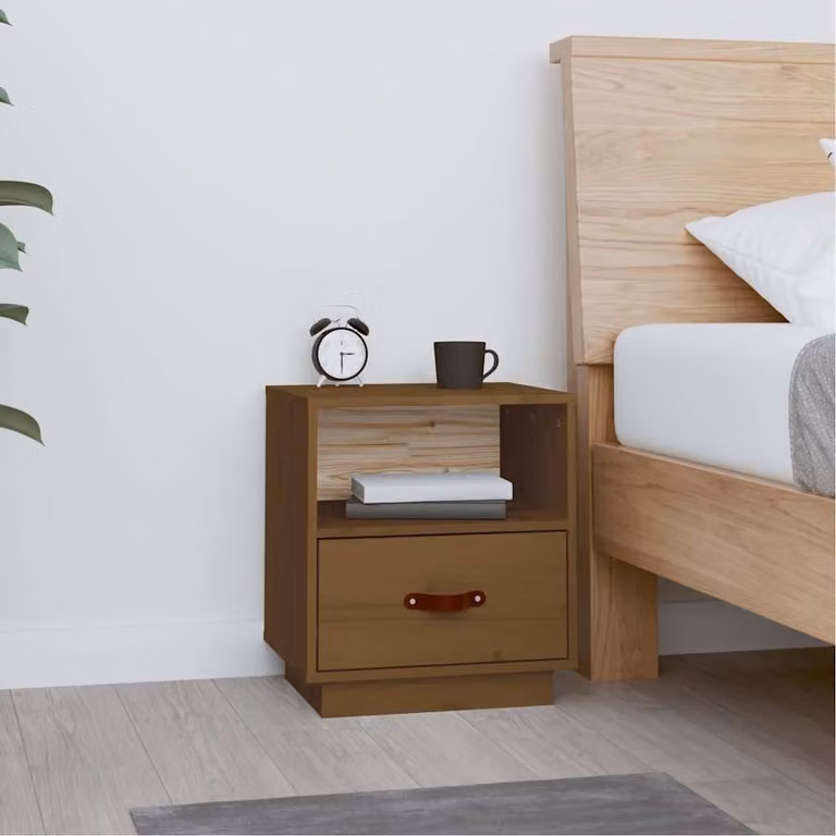 Comodino vidaXL in legno massello di pino, colore marrone, L 40 cm x P 34 cm x H 45 cm