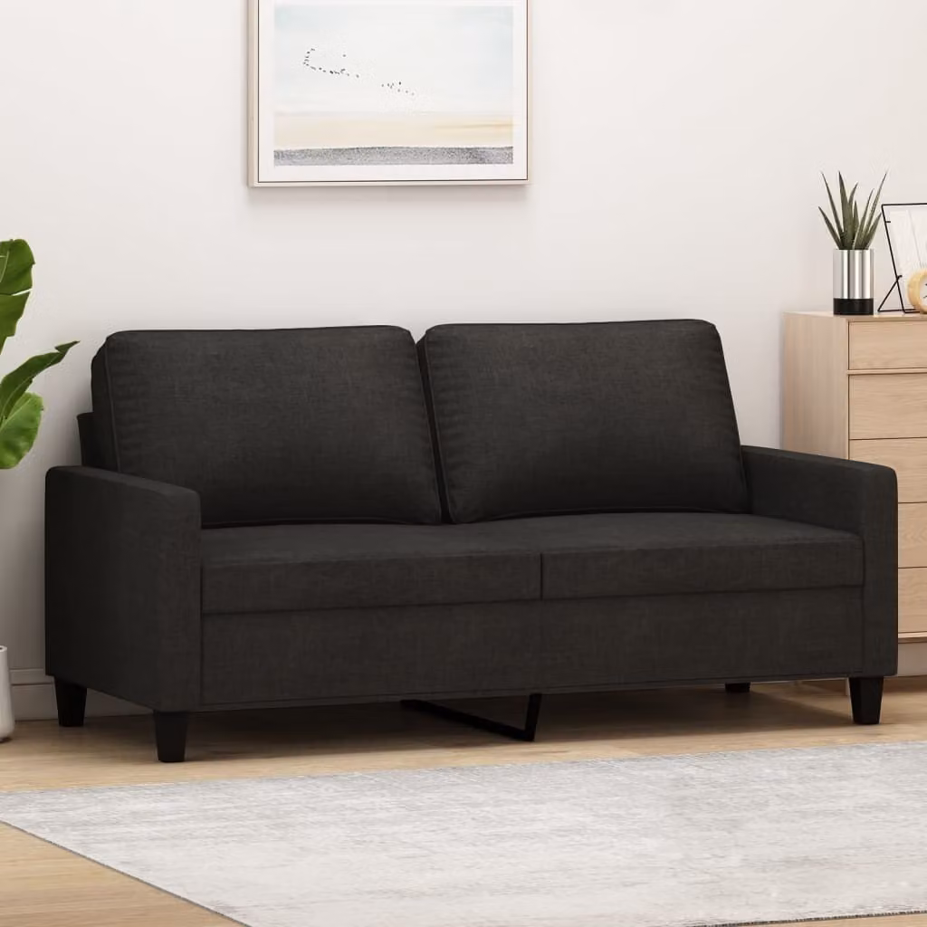 Divano esclusivo, due posti, colore nero, 140 cm, rivestito in tessuto