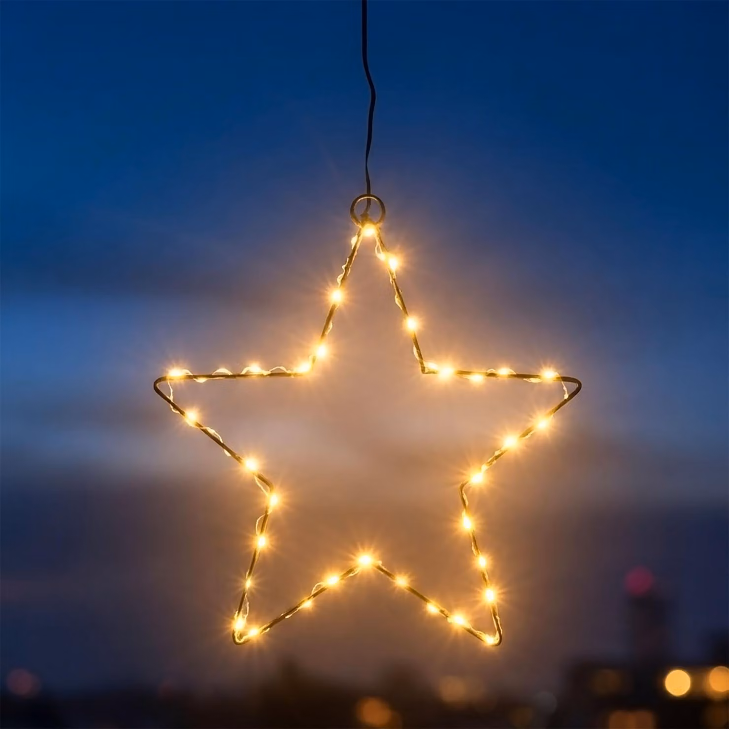 3.06 Stella luminosa con 80 LED bianchi caldi - circa 25x25 cm - Stella da appendere in interni ed esterni