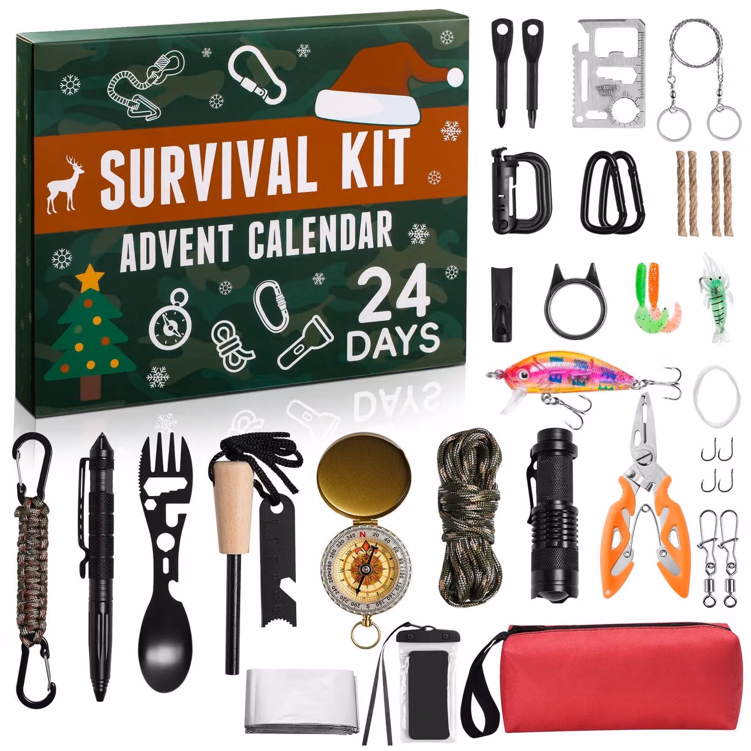Calendario dell'Avvento a tema survival, con 24 giorni di conto alla rovescia, design militare