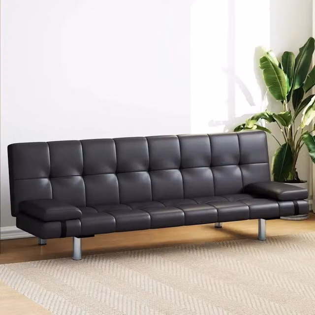 Divano Letto con 2 Cuscini in Similpelle Regolabile Nero 241722