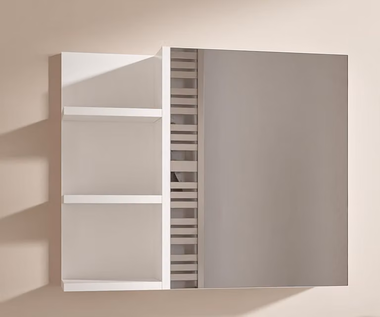 Armadietto Bagno Bianco con Specchio e Ripiani 60x50 cm Pensile Bagno 1 Anta Apertura Senza Maniglia Ripiani a Sinistra