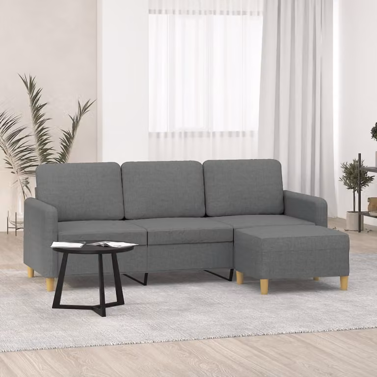 Maison Exclusive - Divano a tre posti con poggiapiedi, grigio scuro, 180 cm, tessuto