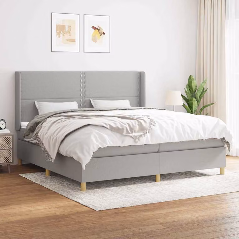 vidaXL Giroletto a Molle Ibrido con Materasso in Tessuto Grigio e Bianco L/P/H: 200 x 200 x 128 cm