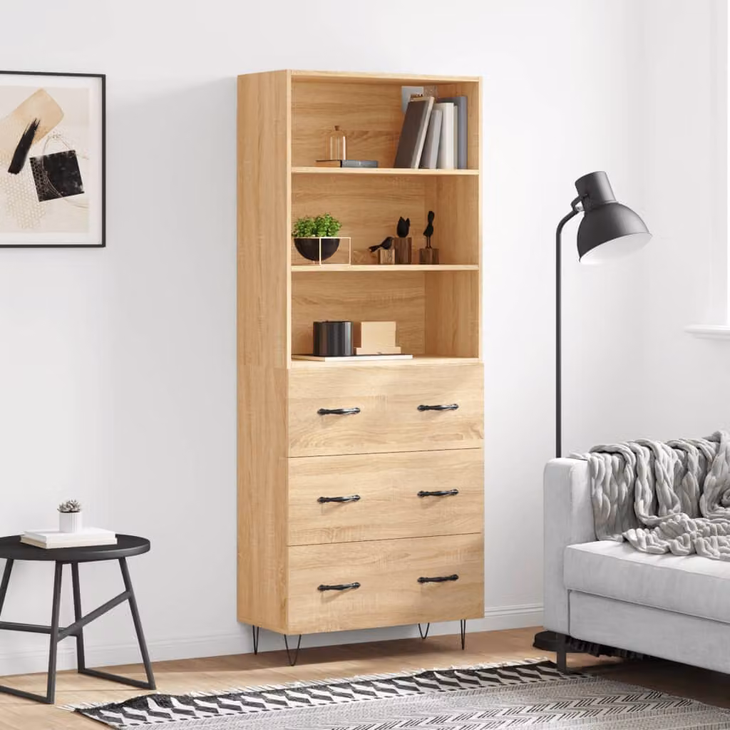 Credenza moderna vidaXL in legno multistrato color rovere sonoma, L: 69,5 cm, P: 34 cm, H: 180 cm