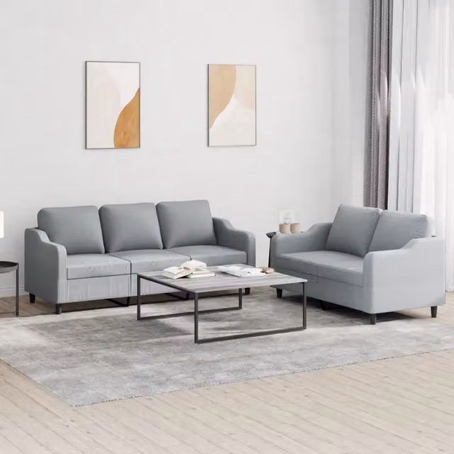 Set di Divani 2 Pezzi vidaXL in Tessuto Grigio con Cuscini per Soggiorno Moderno