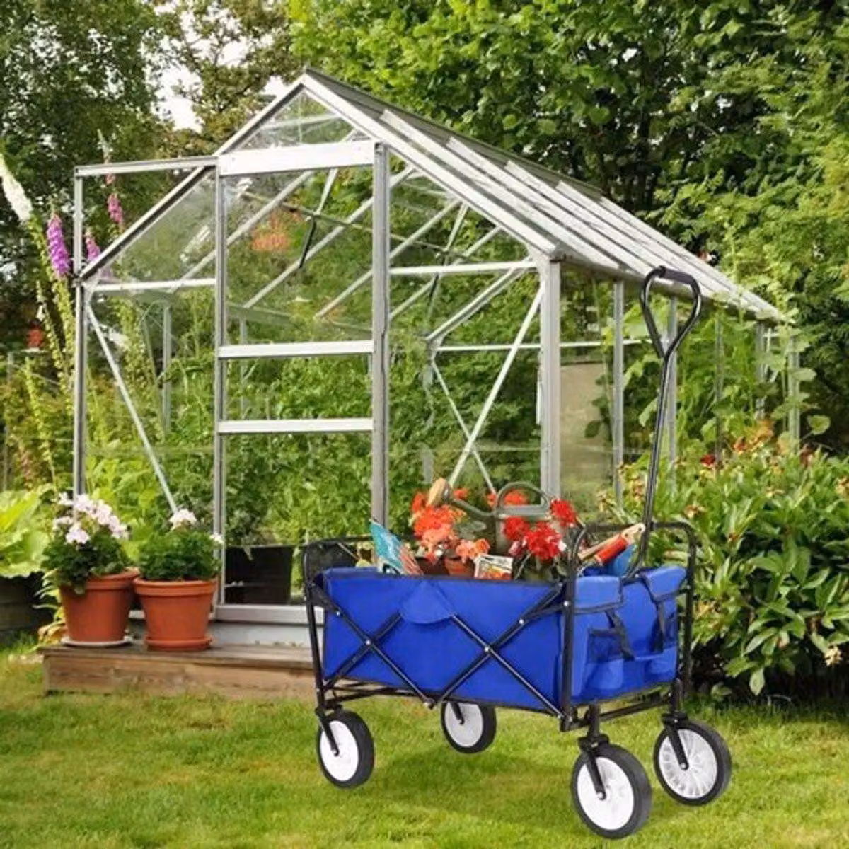 Carrello per la spesa - Carrello pieghevole con funzione di carriola - Capacità di carico: 70 kg - Dimensioni: 64x50x92 cm - Colore: blu
