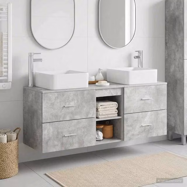 Set di Armadi da Bagno 3 pz Grigio Cemento 129 x 41 x 80 cm 3405822