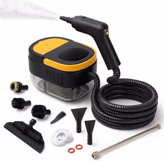 Pulitore a vapore portatile, 2500 W, 3 velocità, alta pressione, capacità di 1,6 L, pulitore a vapore portatile con 3 testine per finestre, cucina e pavimenti