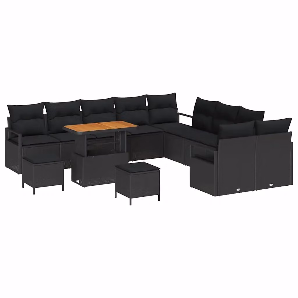 Set Divano da Giardino vidaXL 13 pz Nero con Cuscini e Tavolino, Design Moderno in Polyrattan e Acciaio Verniciato a Polvere – 2