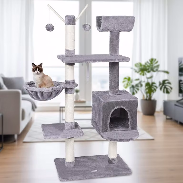 Graffiatoio Albero per gatti Albero per arrampicarsi Albero antiribaltamento Grigio chiaro 131 cm